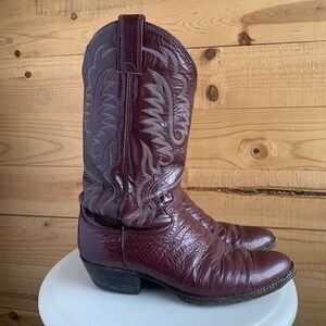 VTG Justin Burgundy Red Shark Skin Boots 8.5D Exotic Cowboy Western Stitch‎